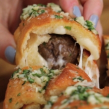 Freshly Baked Italian Bread Stuffed with Meatballs